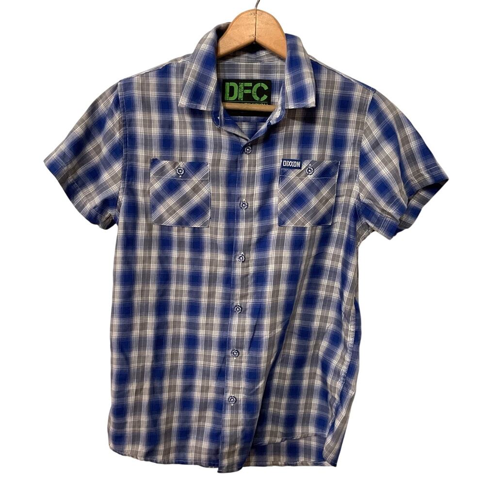 Dixxon DFC Youth Boys Large Blue Plaid Short Sleeve Button Up Western Shirt